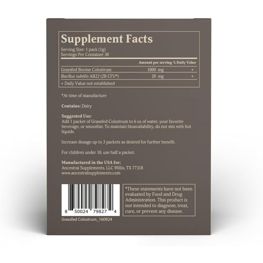 Paquetes de polvo de calostro bovino alimentado con pasto, suplemento de apoyo inmunológico - Image 2