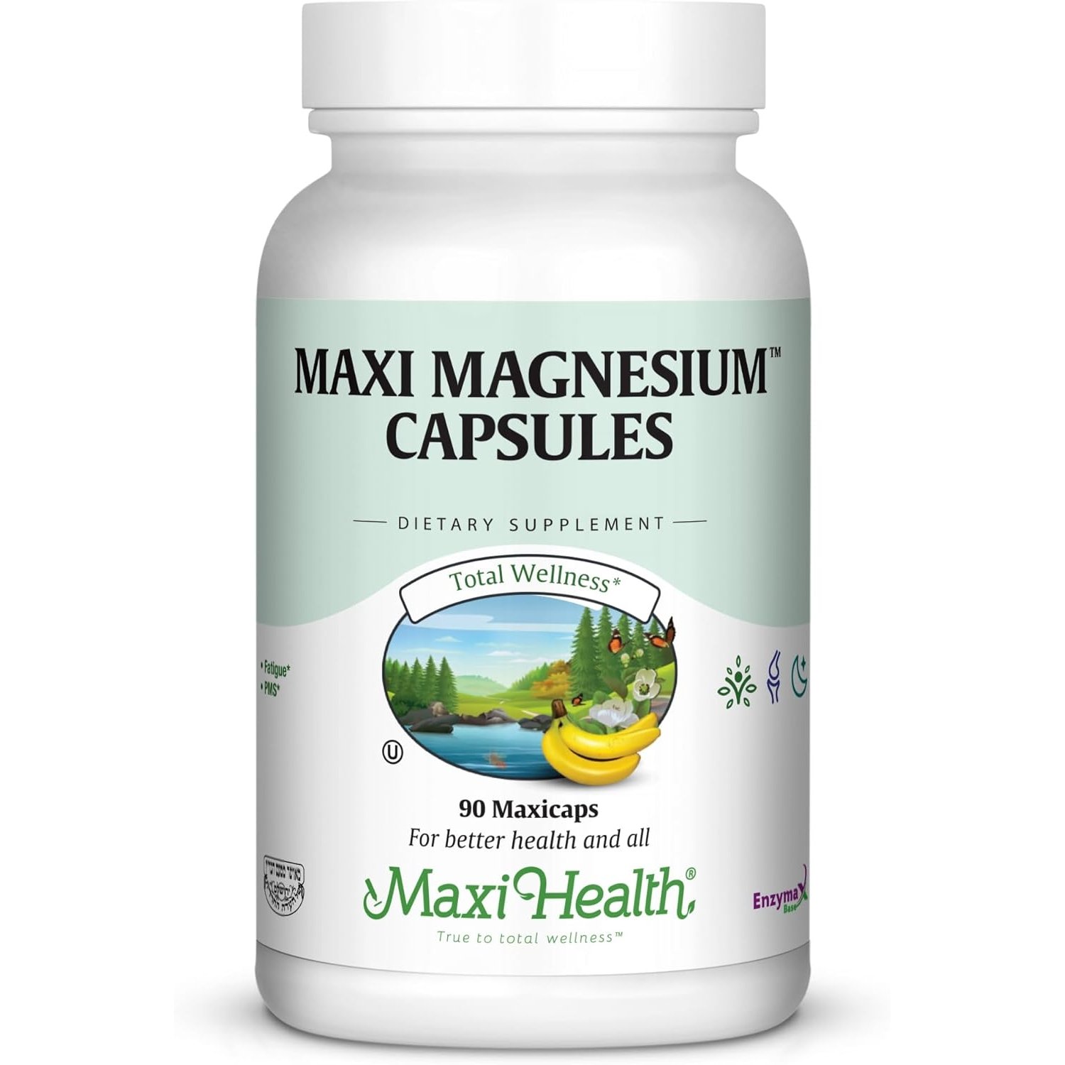 Maxi Kosher Health - Cápsulas de magnesio para la producción de energía para huesos y nervios, 90 unidades