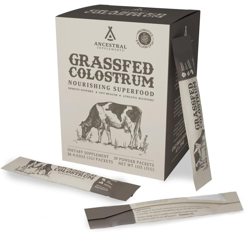 Paquetes de polvo de calostro bovino alimentado con pasto, suplemento de apoyo inmunológico