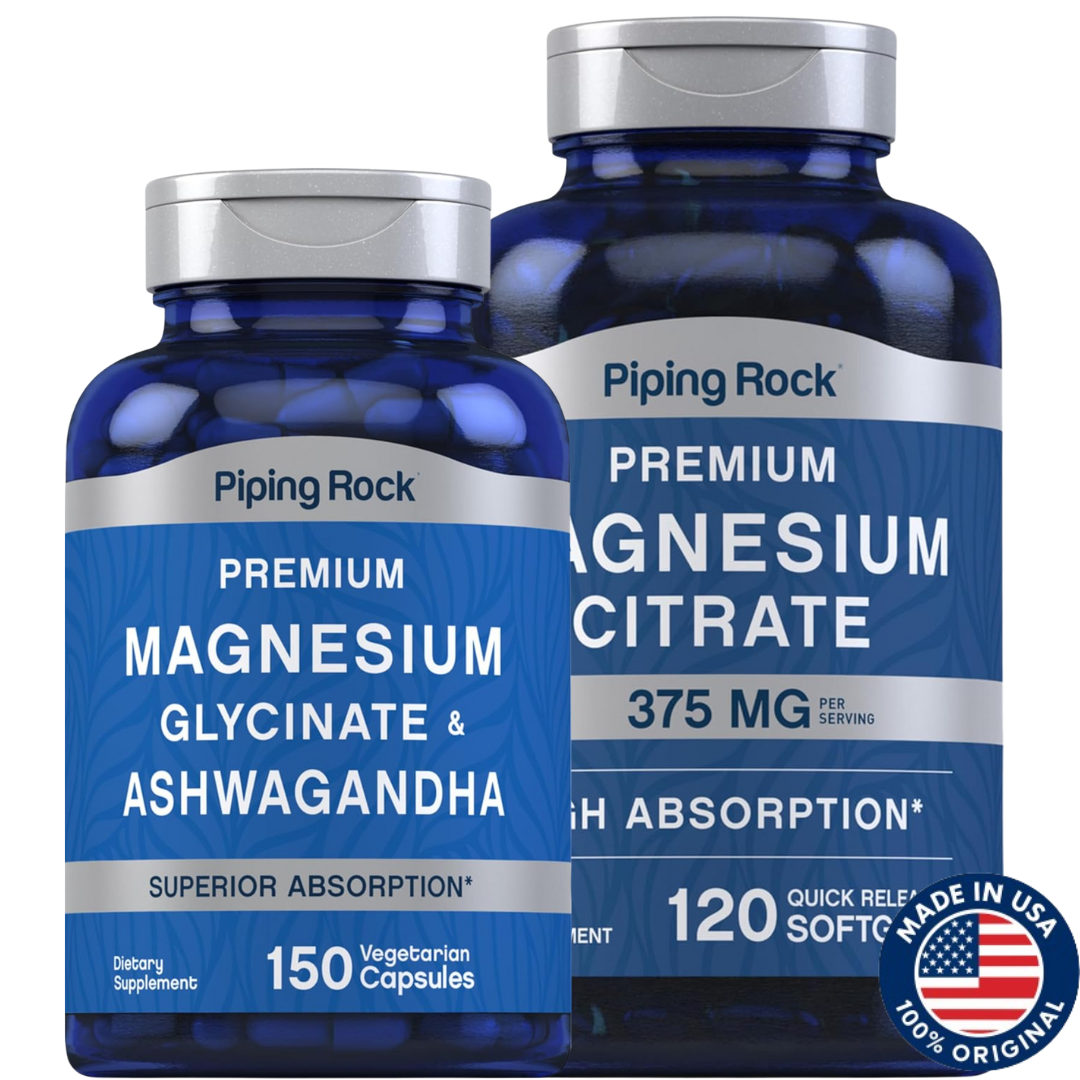 Combo Anti-Estrés y Buen Descanso – Magnesio Citrato + Magnesio Glicinato con Ashwagandha | Relajación Natural & Sueño Reparador